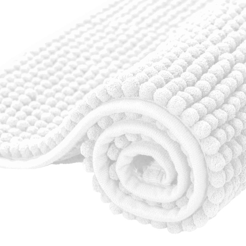 SUBRTEX Bathroom Rugs Chenille Bath Rug Soft Short Plush Bath Mat Soft Shower Mat Water Absorbent Shower Mat Quick Dry Machine Washable (White, 20" x 32") - Image 1